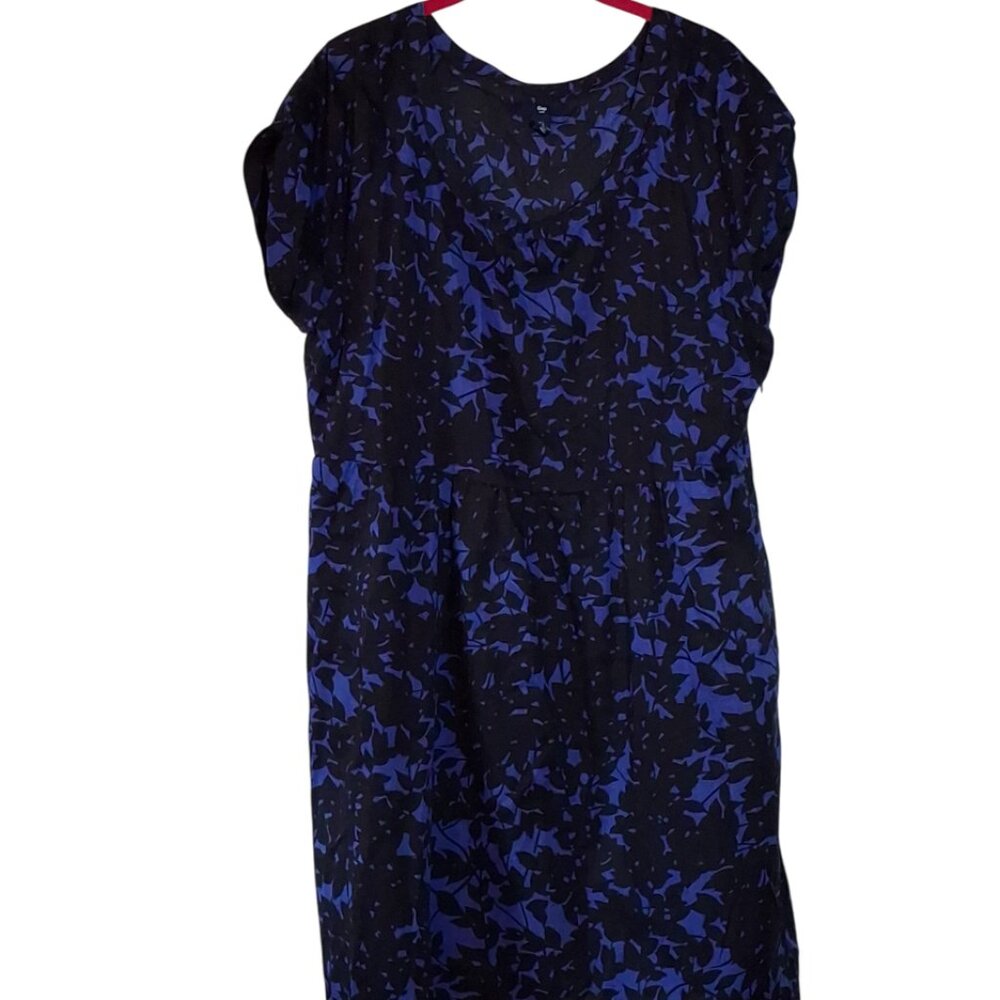 Gap Brand Black and Periwinkle Floral Baby Doll Dress, Size Large